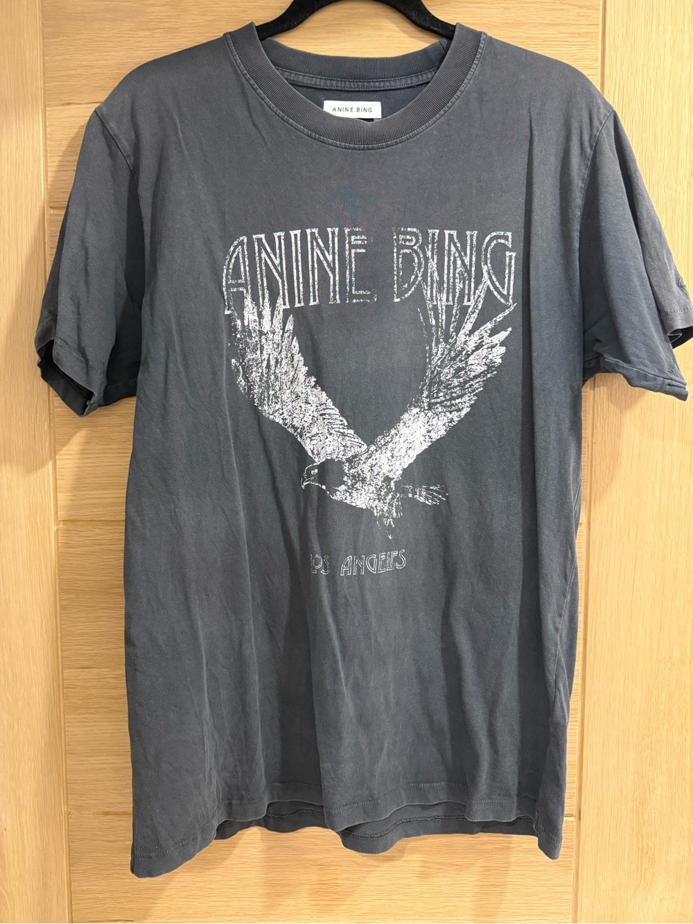ANINE BING Eagle Graphic Tee – Washed Black – Size M